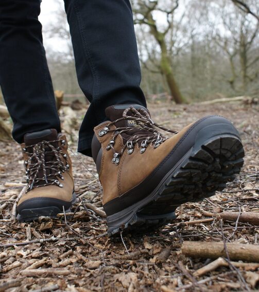PELLY Men's Leather Waterproof Walking Boots - Tan Nubuck lifestyle