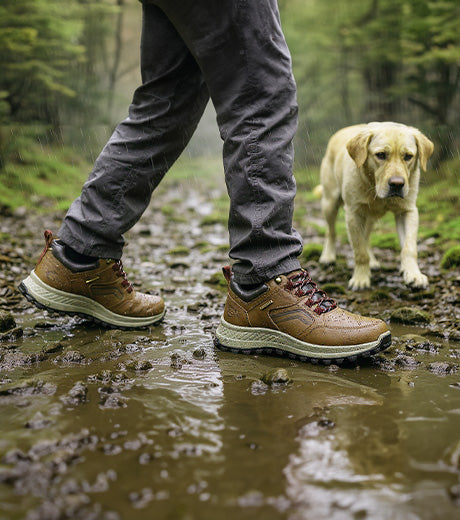 CLIFF Men's Leather Waterproof Walking Shoes - BROWN lifestyle
