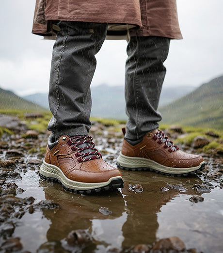 CLIFF Men's Leather Waterproof Walking Shoes - BROWN lifestyle