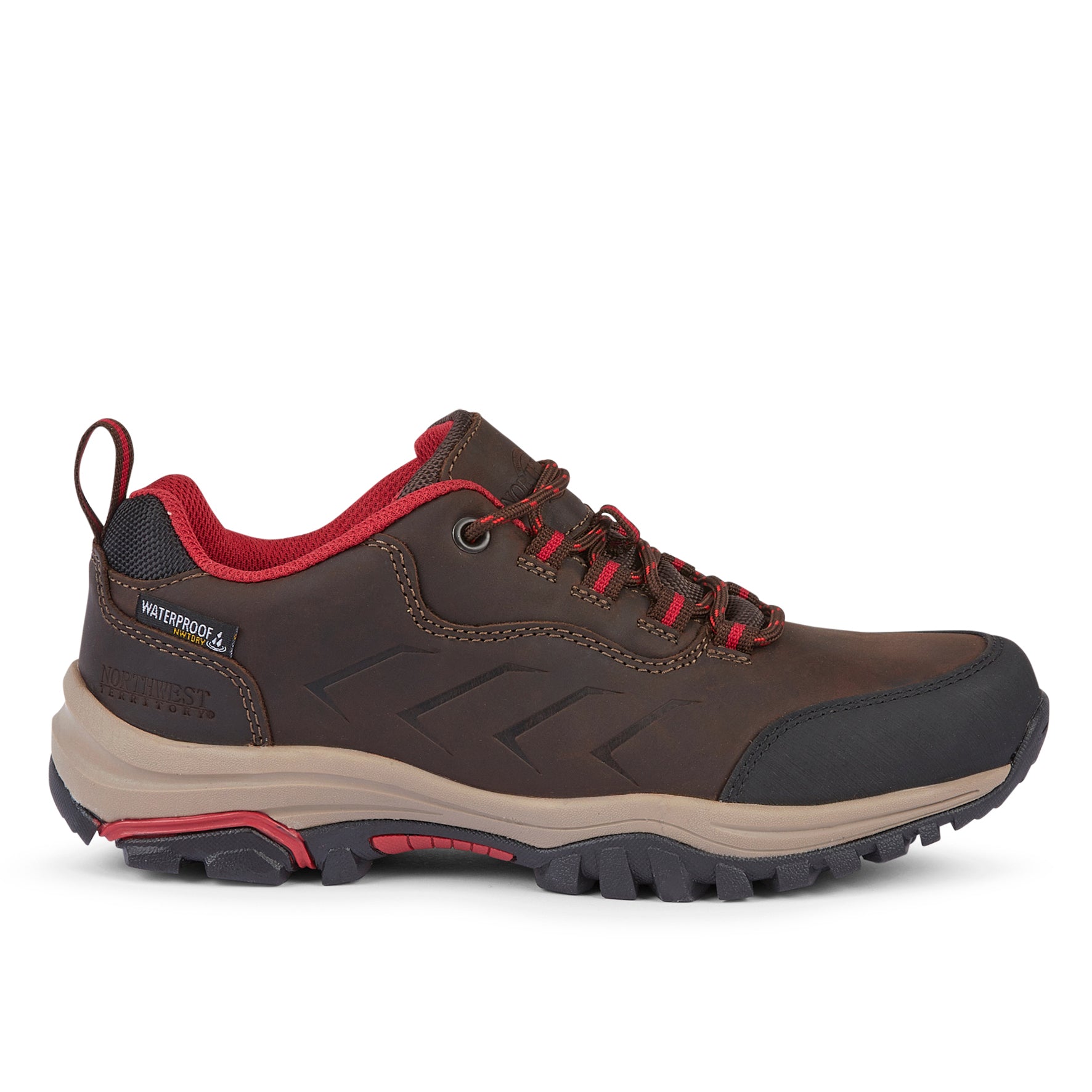 Side view of CHEVIOT Waxy Brown women's waterproof walking shoes showing the premium leather upper, heel support and outdoor sole.