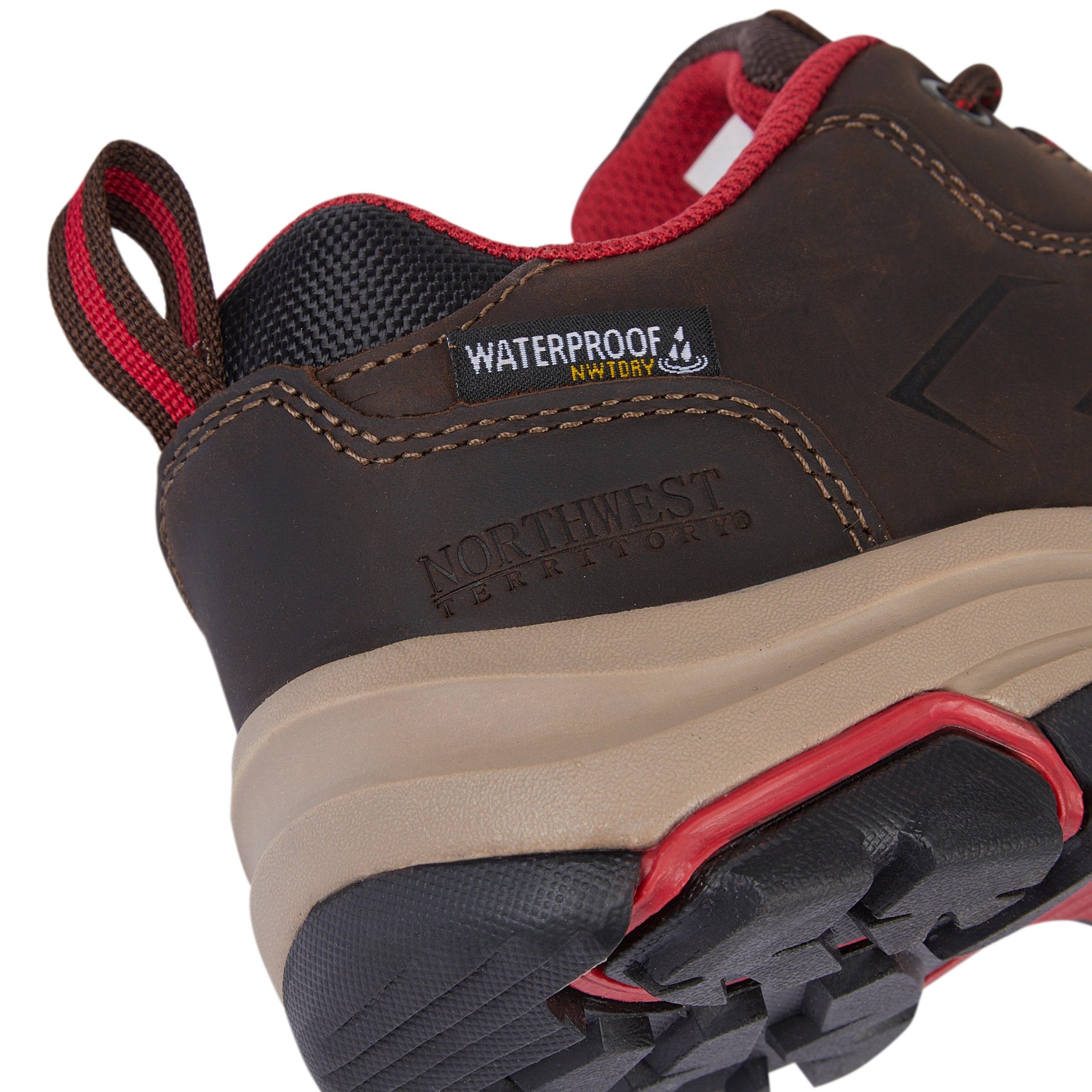 Detail of CHEVIOT Waxy Brown women's walking shoes highlighting the premium leather upper and waterproof construction.