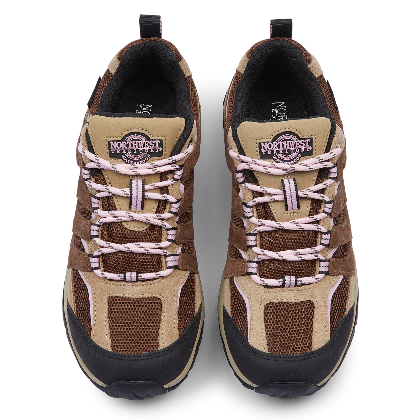 Front view of EDEN Brown women's waterproof walking shoes showing the suede leather upper, secure lacing and padded collar.