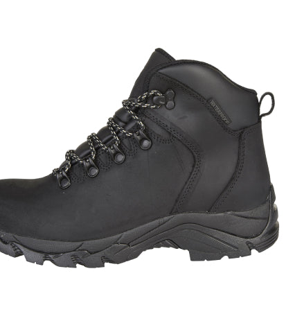 Women's Leather Waterproof Walking Boots - Black