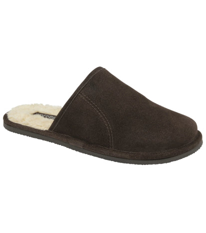 Men's Suede Leather Fleece Slide Slippers - #colour_brown