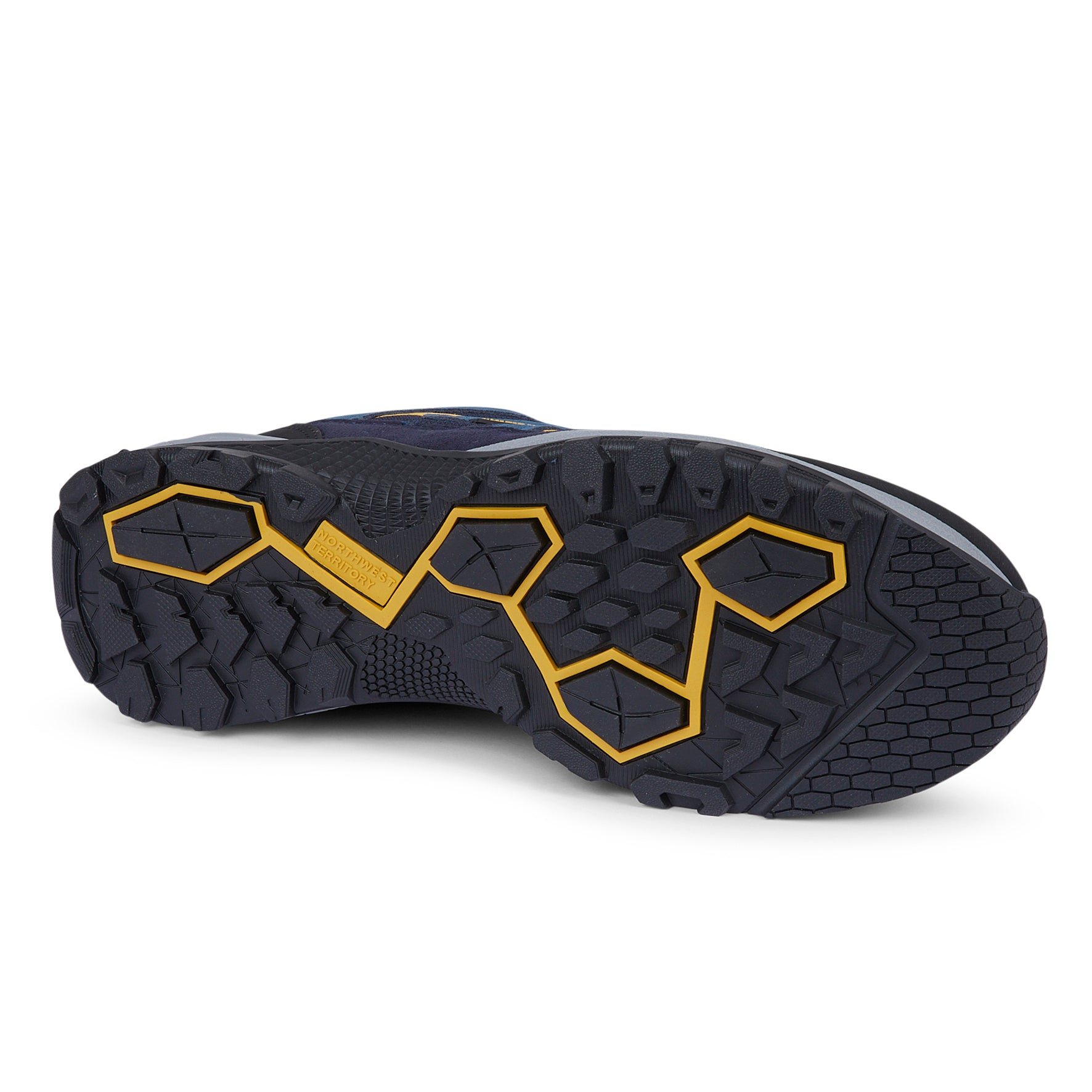 RANGER Navy men's waterproof walking shoes with a deep lug rubber sole and high-traction outsole for reliable grip on trails and uneven terrain.