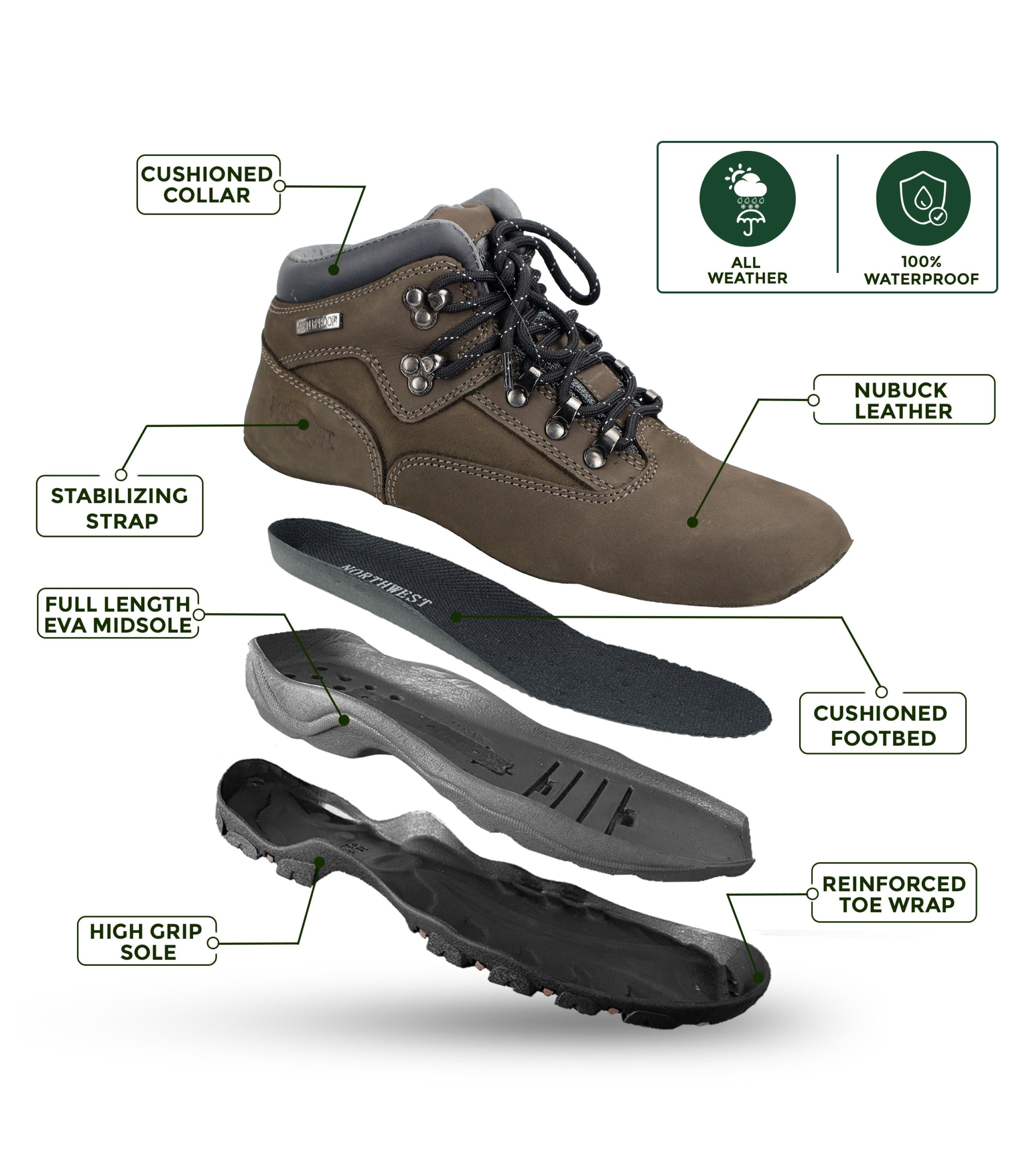 Men's Leather Waterproof Walking Boots