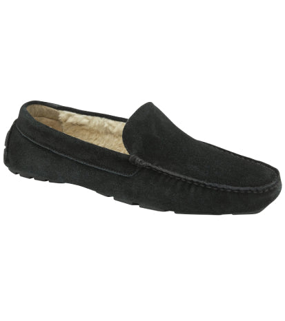 Men's Suede Leather Fleece Loafer Slippers - #colour_black