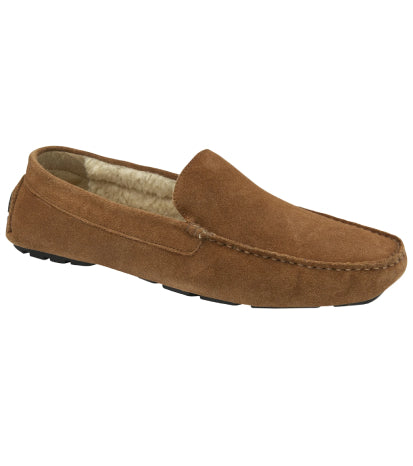 Men's Suede Leather Fleece Loafer Slippers - #colour_tan