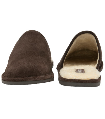 Men's Suede Leather Fleece Slide Slippers - #colour_brown