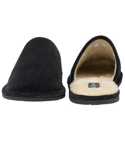 Men's Suede Leather Fleece Slide Slippers - #colour_navy