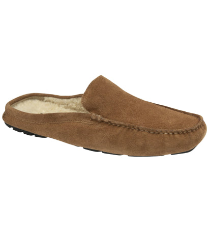 Men's Suede Leather Fleece Loafer Slide Slippers - #colour_tan