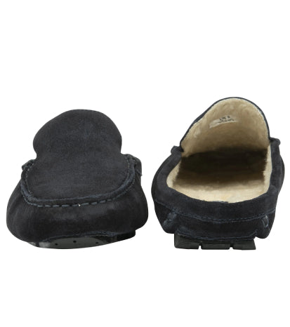 Men's Suede Leather Fleece Loafer Slide Slippers - #colour_navy