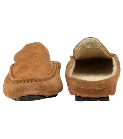 Men's Suede Leather Fleece Loafer Slide Slippers - #colour_tan
