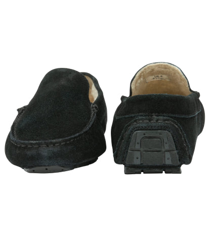 Men's Suede Leather Fleece Loafer Slippers - #colour_navy