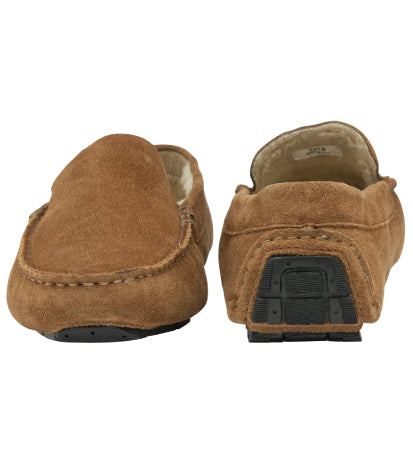 Men's Suede Leather Fleece Loafer Slippers - #colour_tan