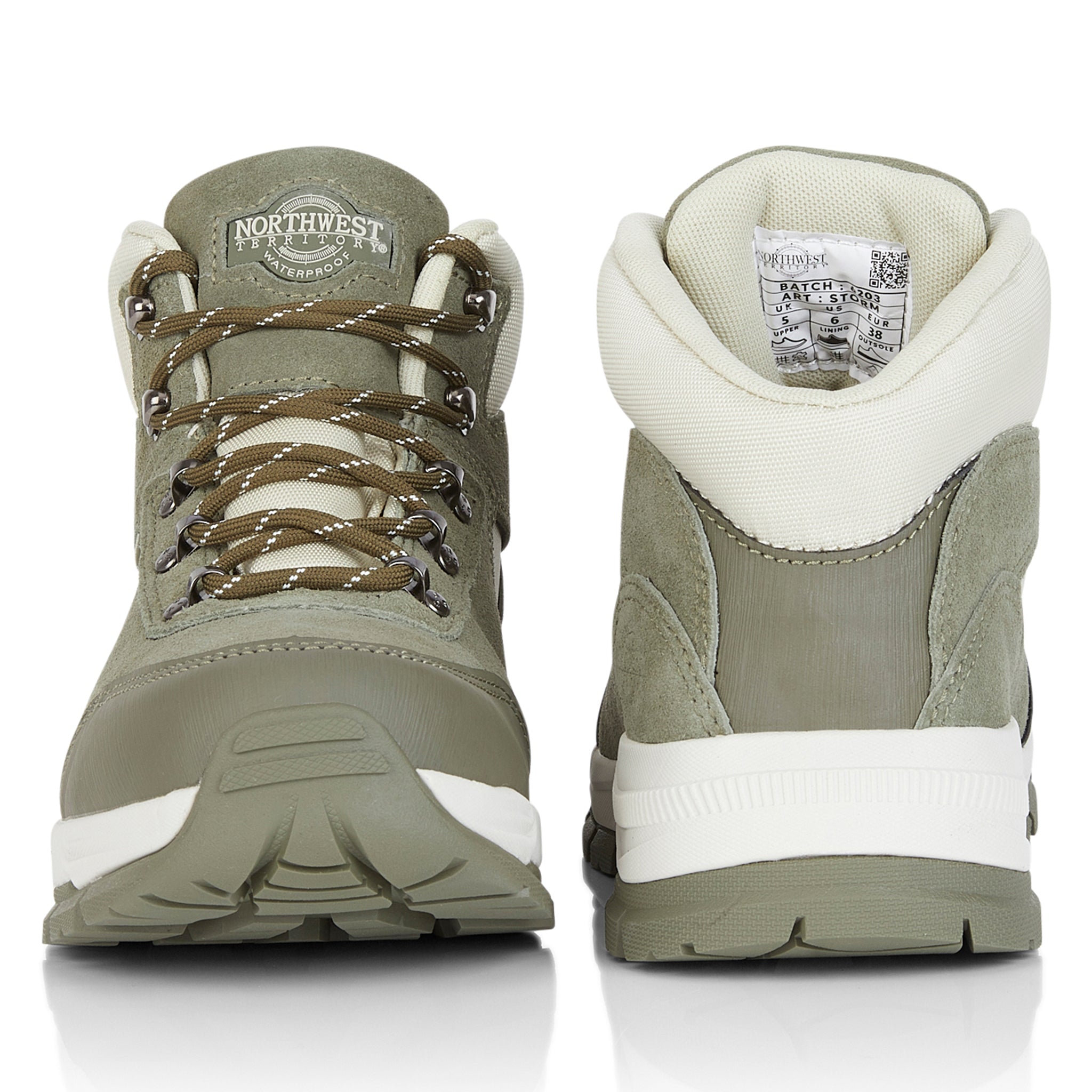 Close-up of the waterproof upper on Storm women's walking boots in sage