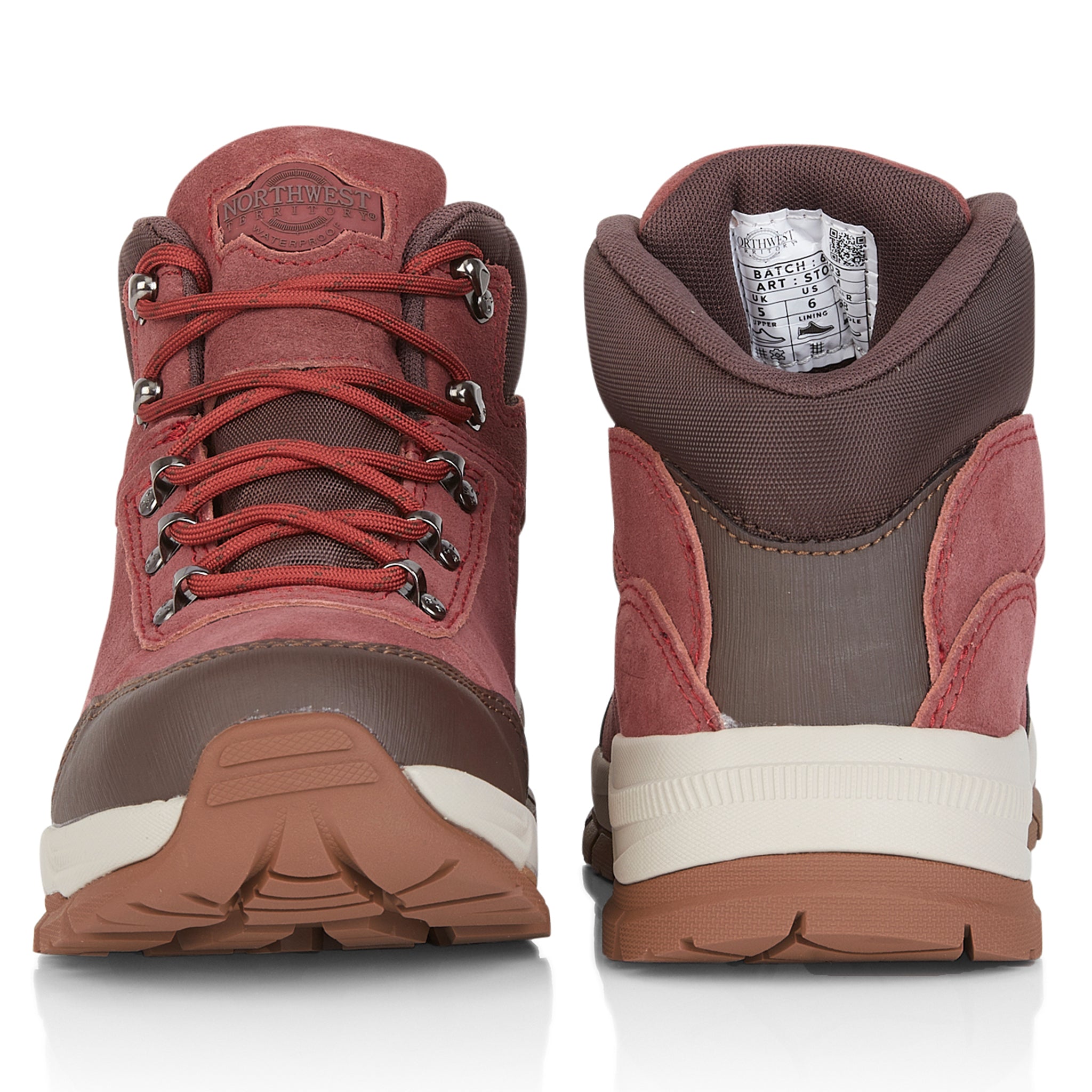 Close-up of the waterproof upper on Storm women's walking boots in Bordeaux