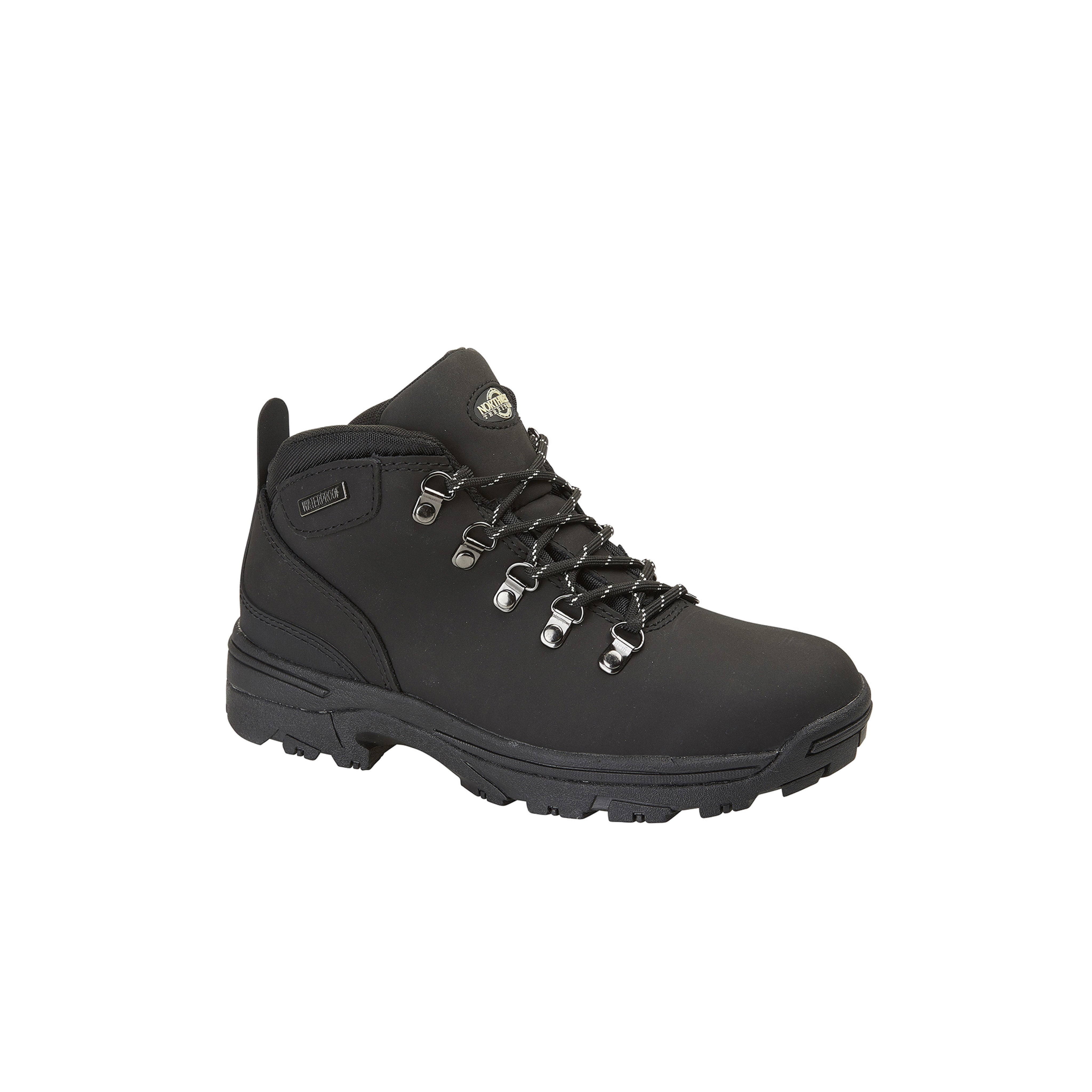 Trek Black hiking boots featuring a rugged sole and durable material for extreme outdoor conditions. Trek Black hiking boots featuring a rugged sole and durable material for extreme outdoor conditions.