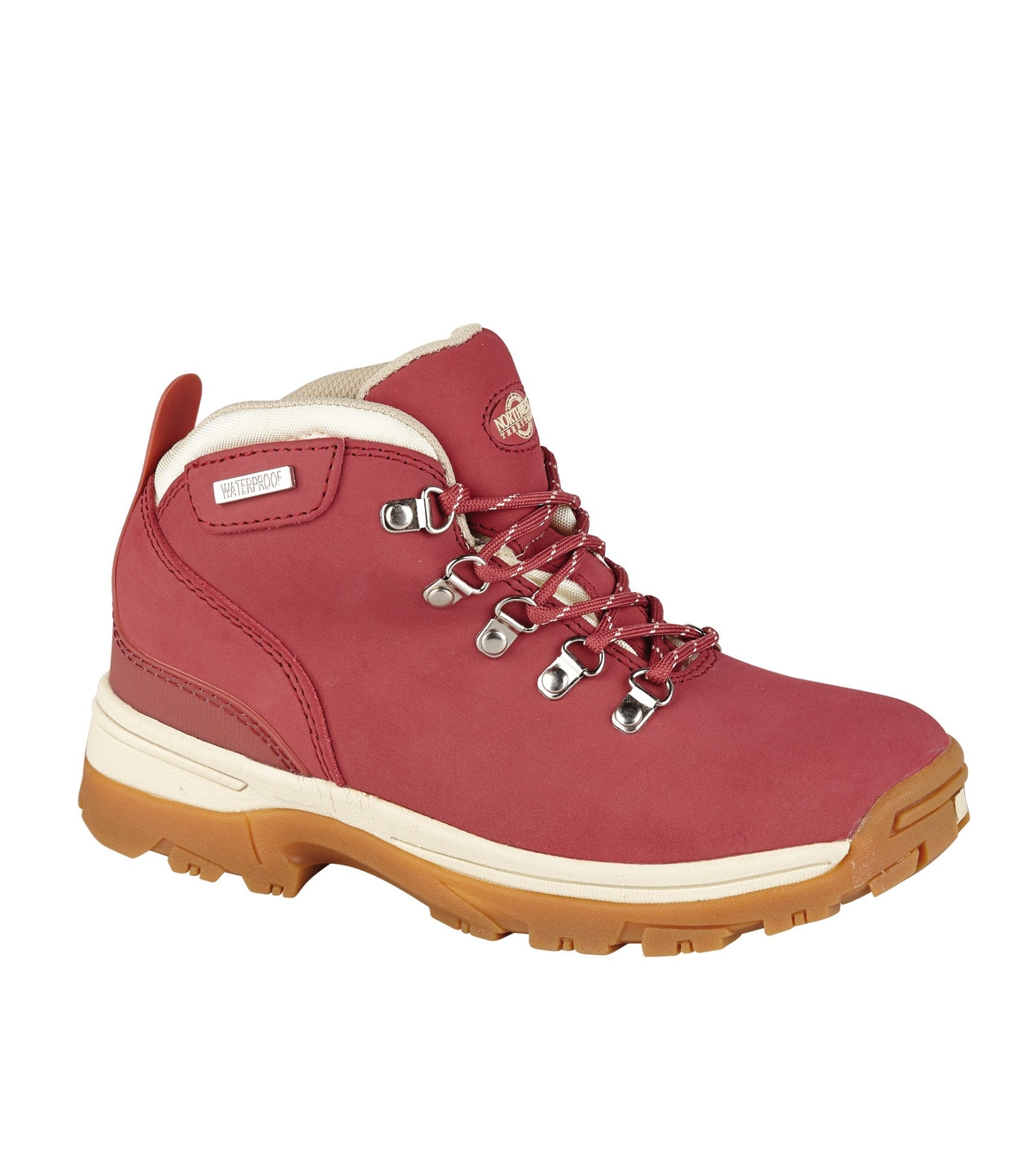 Women's Nubuck Leather Waterproof Walking Boots - #colour_red