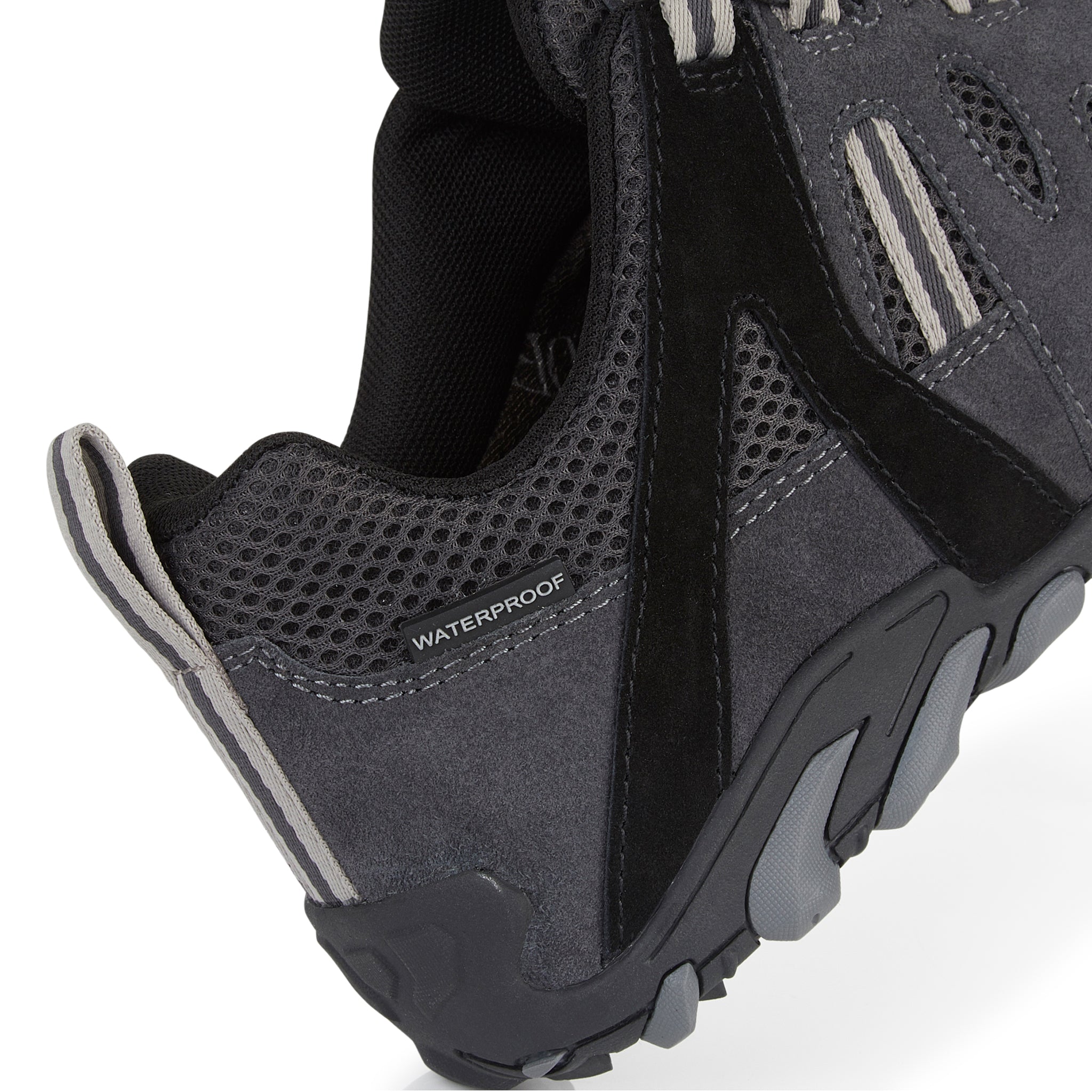 Rear view showing padded heel support and waterproof construction for all-day outdoor comfort.