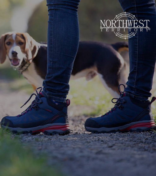 KEELE-HI Women's Waterproof Walking Boots - Navy/Red lifestyle