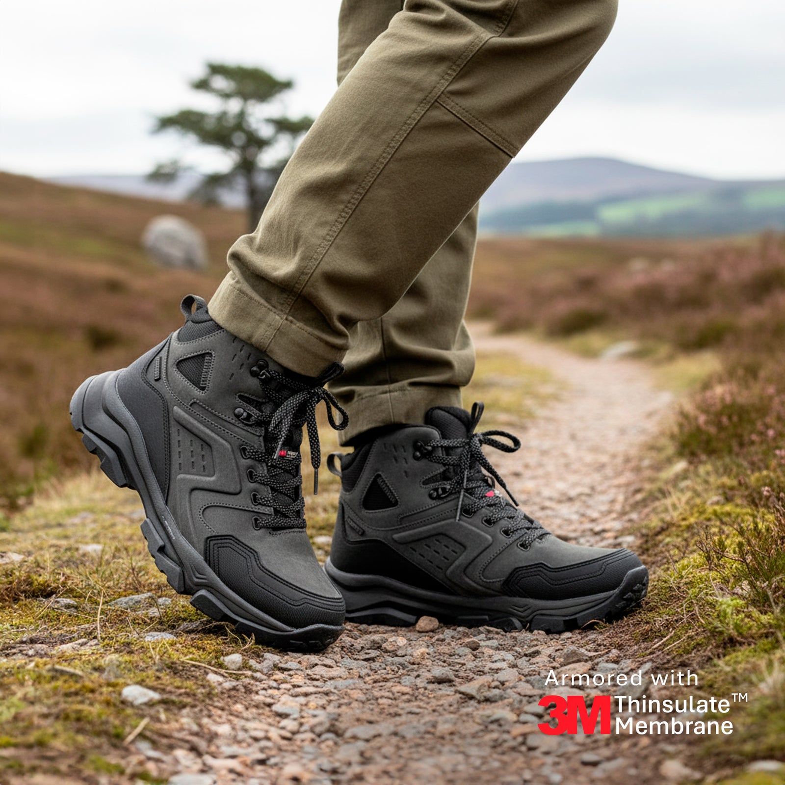EVEREST Men's Leather 3M Thinsulate Waterproof Hiking Boots - Grey lifestyle