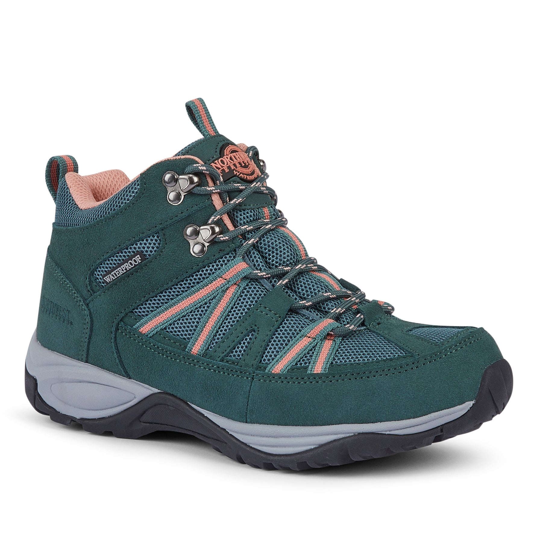 BROCK Turquoise women's suede leather waterproof walking boots with cushioned ankle and heel support for outdoor walking.