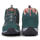 Front and back views of BROCK Turquoise women's waterproof walking boots showing secure lacing, padded heel and suede upper.