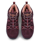 Front view of BROCK Purple women's waterproof walking boots showing the suede leather upper, secure lacing and padded collar.