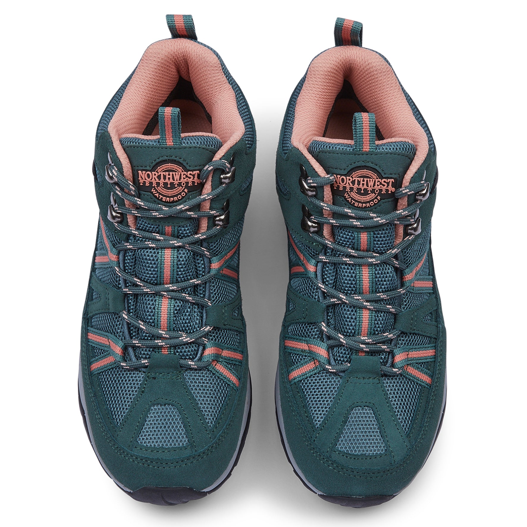 Front view of BROCK Turquoise women's waterproof walking boots showing the suede leather upper, secure lacing and padded ankle collar.