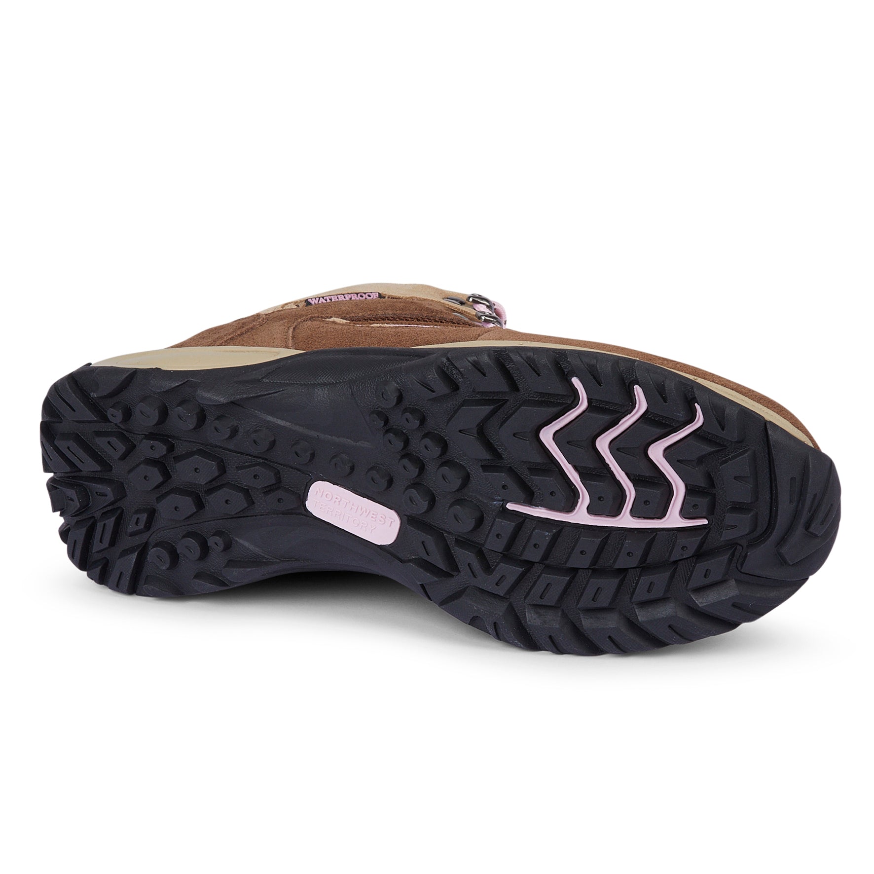 Sole view of BROCK Brown women's waterproof walking boots showing the rugged tread designed for grip on outdoor terrain.