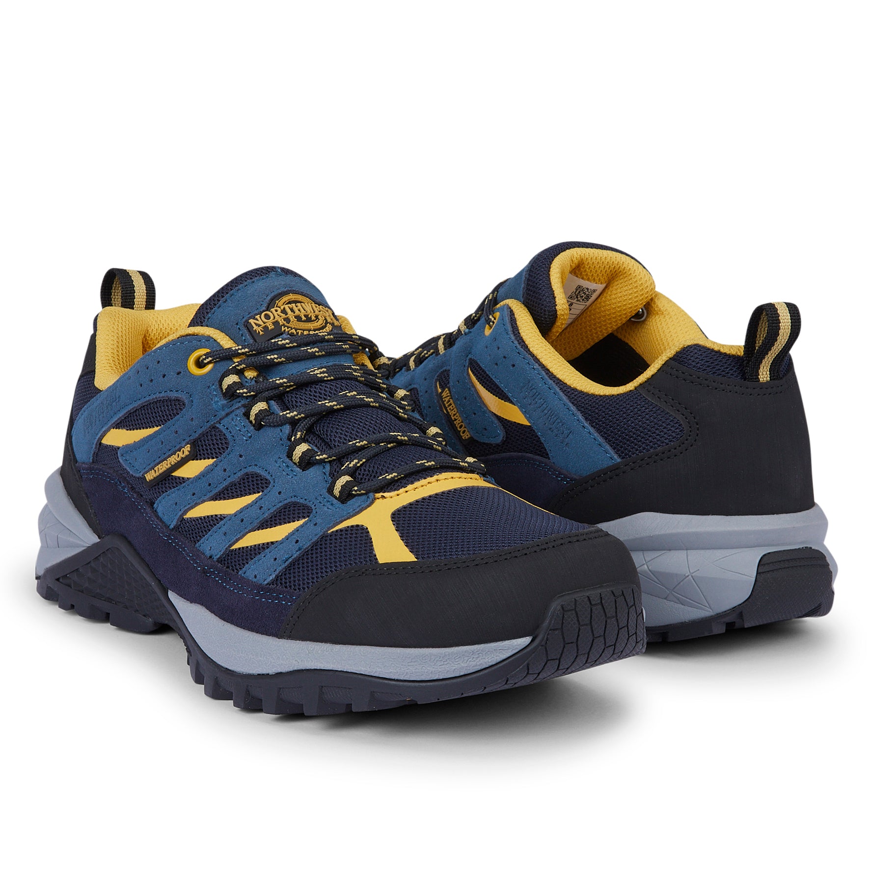 Back view of RANGER Navy men's waterproof walking shoes showing padded heel support, a stabilising strap and durable outdoor construction.