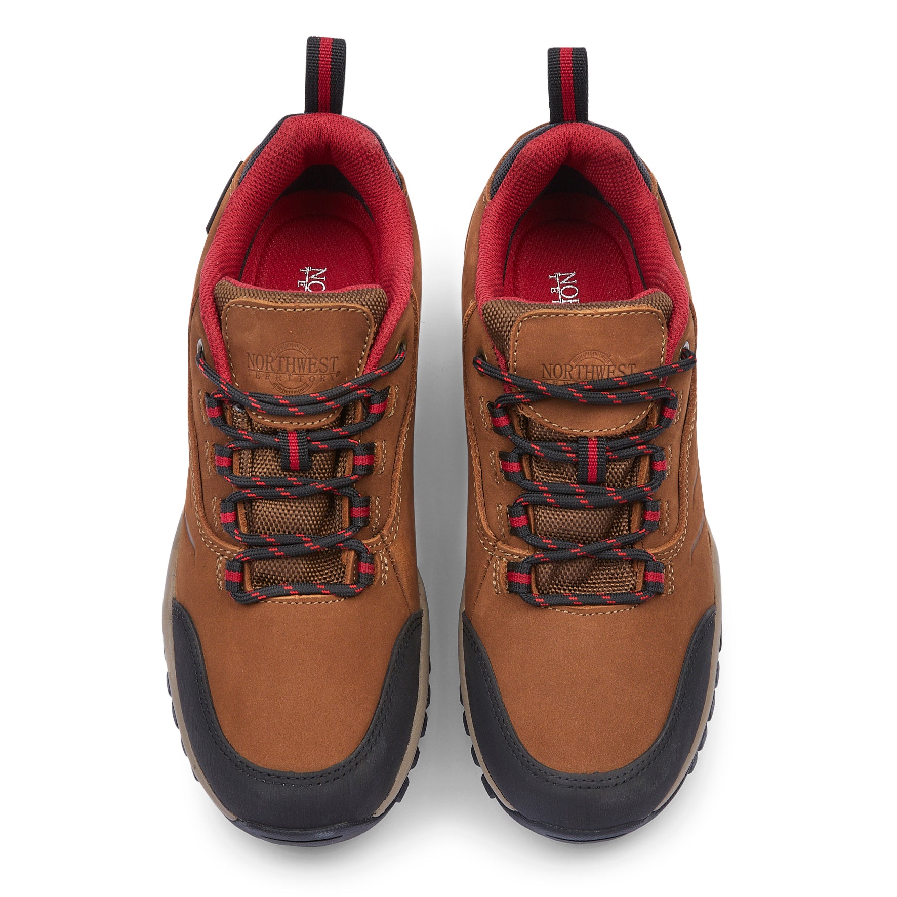Front view of CHEVIOT Tan Nubuck waterproof walking shoes showing the leather upper, secure lacing and cushioned collar.