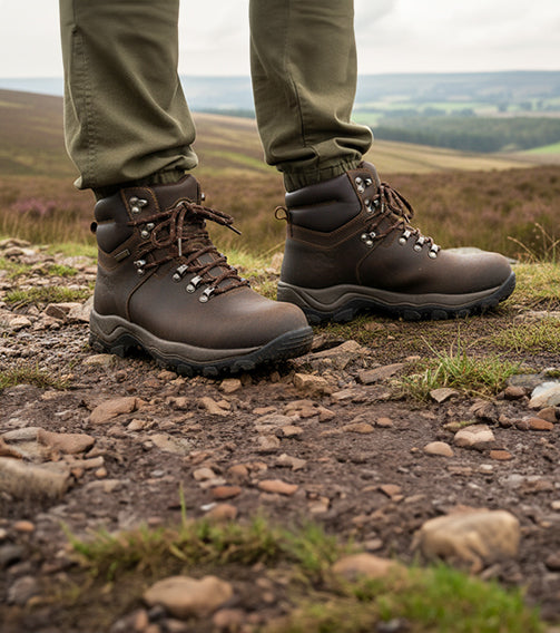 CRESTON Men's Leather Waterproof Walking Boots - Waxy Brown lifestyle