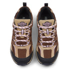 Front view of EDEN Brown women's waterproof walking shoes showing the suede leather upper, secure lacing and padded collar.