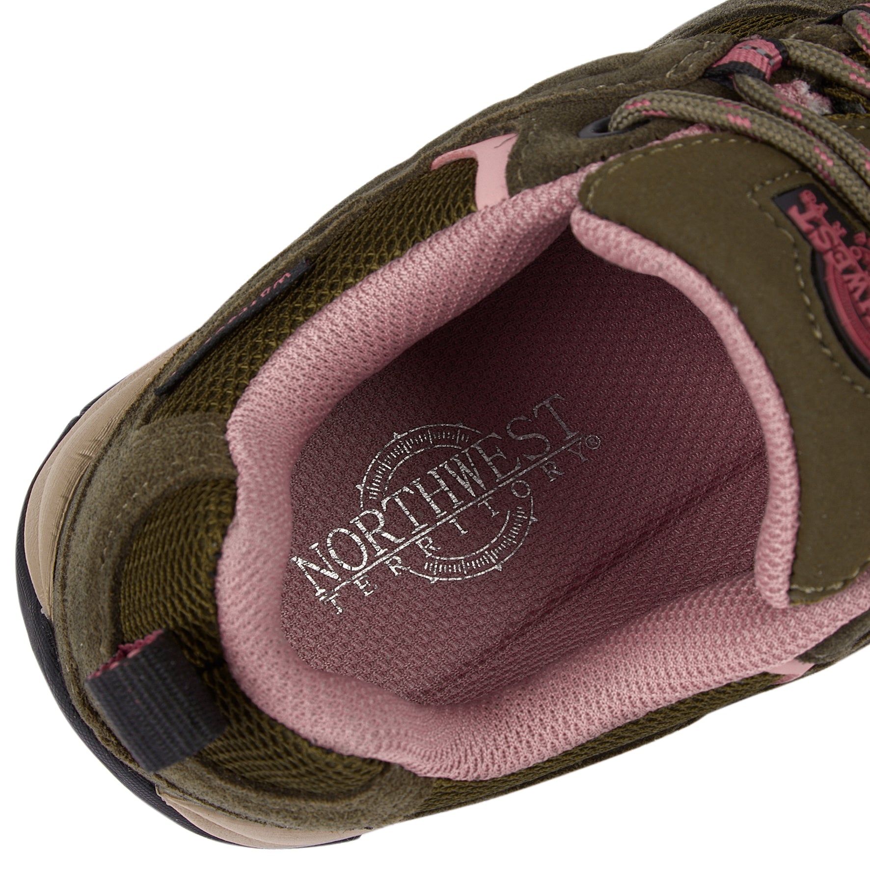 Outsole view of EDEN Moss Green waterproof walking shoes showing the durable tread designed for grip on outdoor walking surfaces.