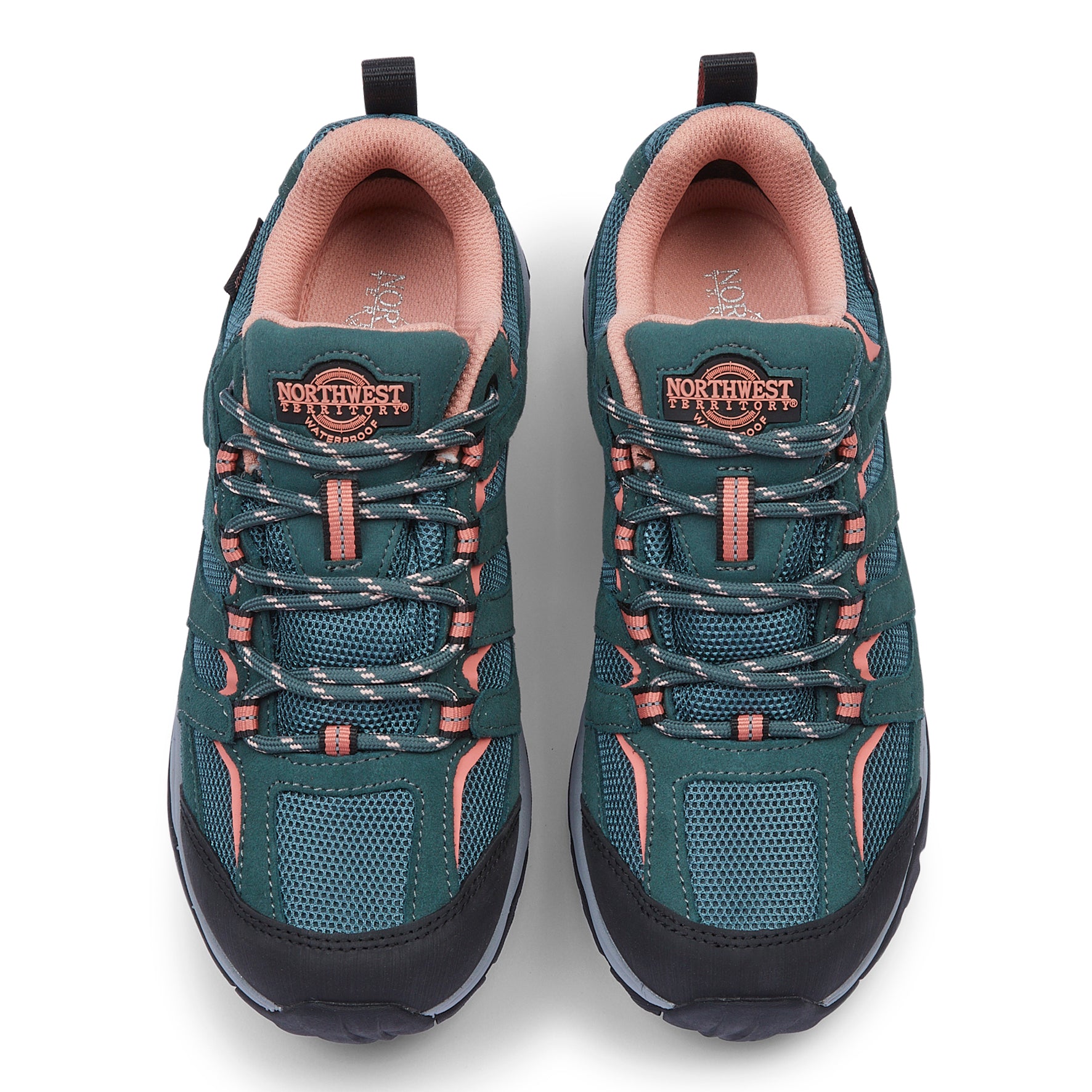 Front view of EDEN Turquoise women's waterproof walking shoes showing the suede upper, secure lacing and cushioned collar.