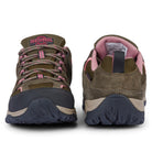 Front and back views of EDEN Moss Green waterproof walking shoes showing secure lacing, padded heel support and suede uppers.