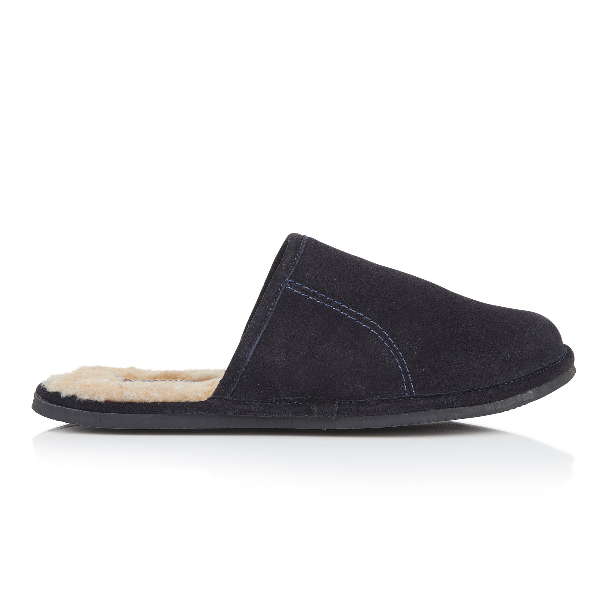 EDWARD Men's Suede Leather Fleece Slide Slippers - Navy