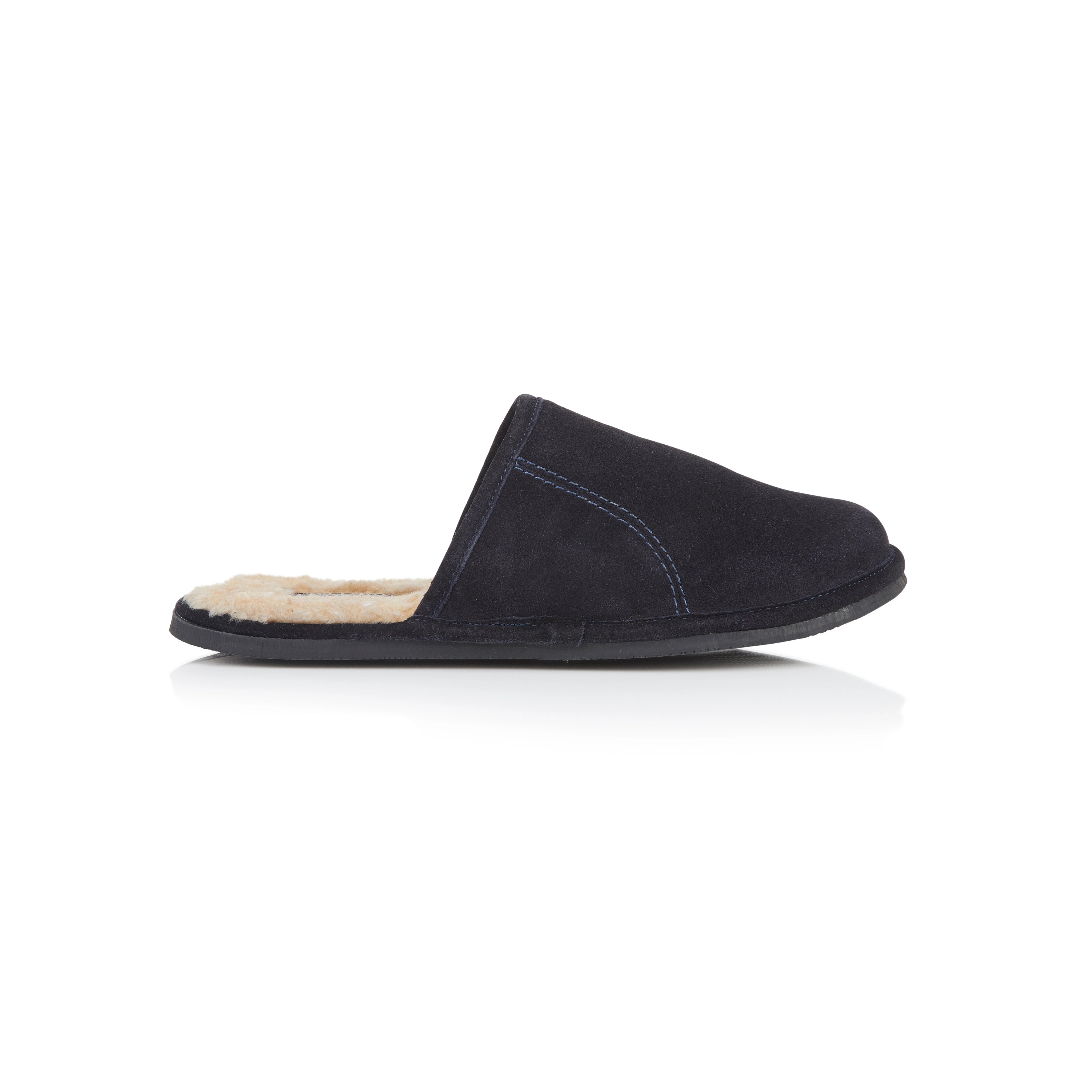 EDWARD Men's Suede Leather Fleece Slide Slippers - Navy