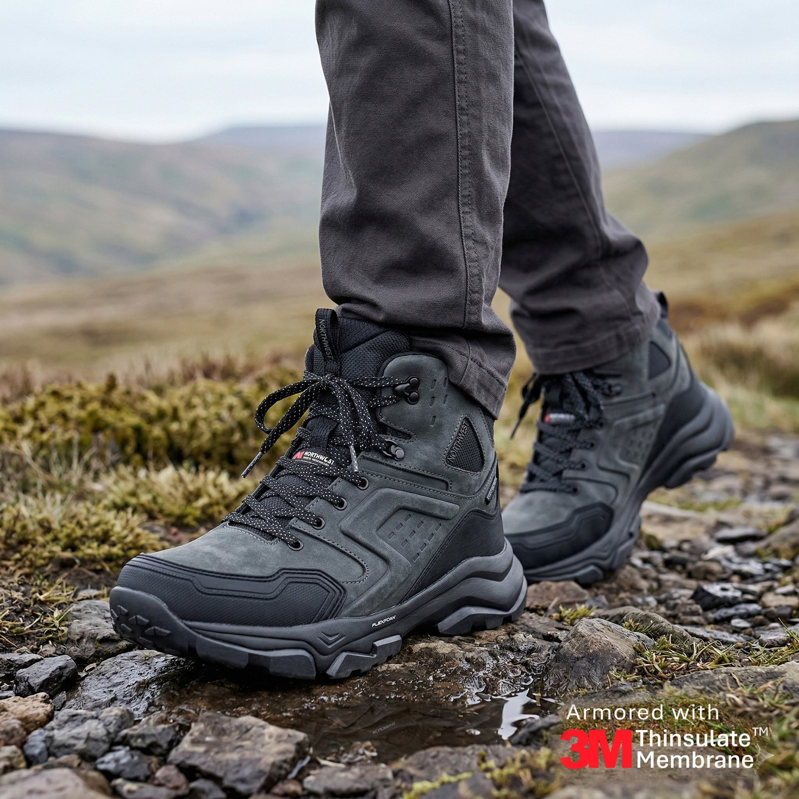 EVEREST Men's Leather 3M Thinsulate Waterproof Hiking Boots - Grey lifestyle
