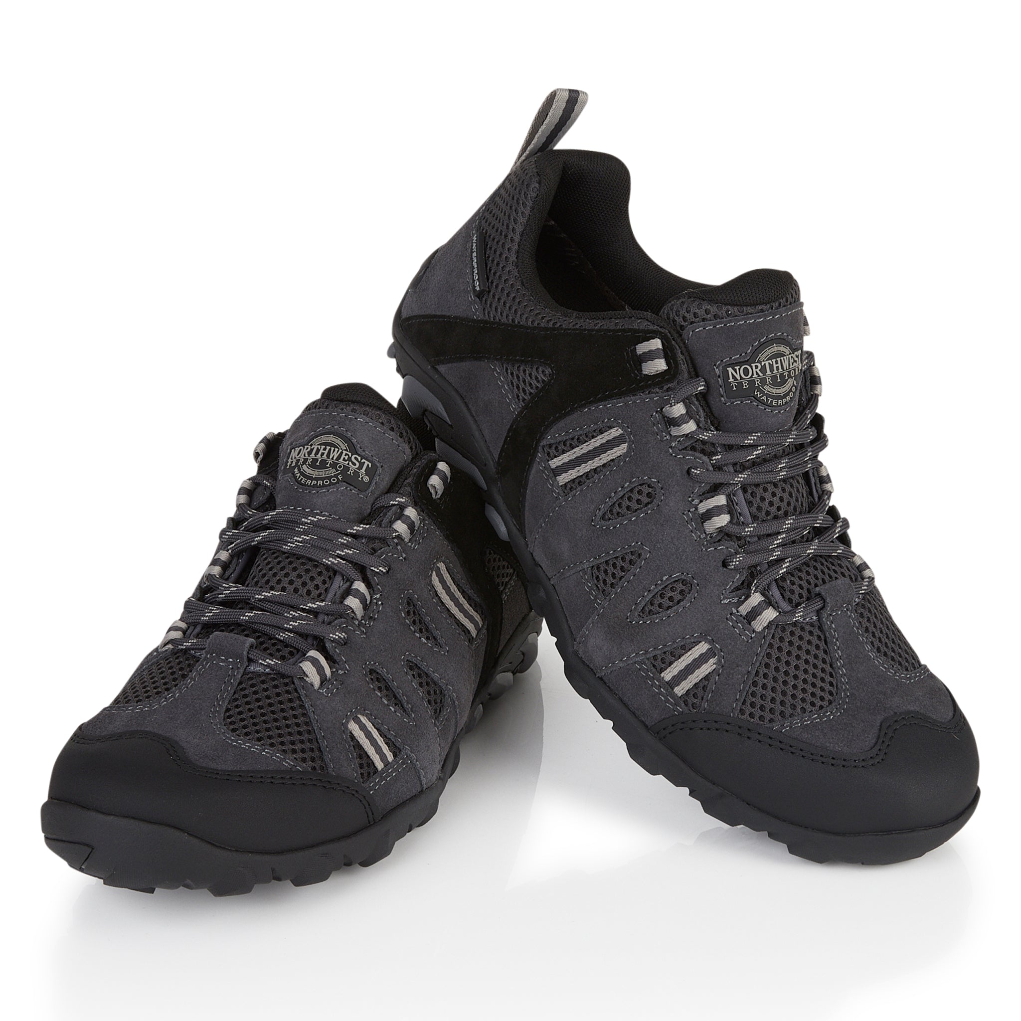 GLYDER men's suede leather waterproof walking shoes in graphite with lightweight cushioning and outdoor grip for walking and hiking across UK trails.