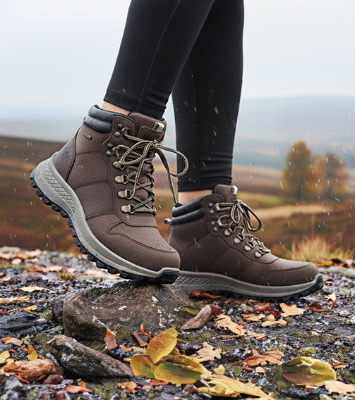 HEWITT Women's Leather Waterproof Walking Boots - WAXY BROWN lifestyle