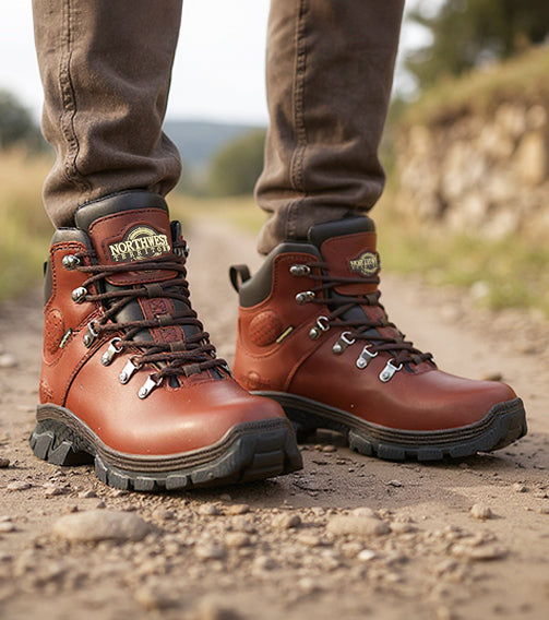 TESLIN Men's Leather Waterproof Hiking Boots - Brown lifestyle