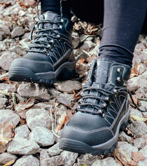 NIRVANA Women's Leather Waterproof Walking Boots - Black lifestyle
