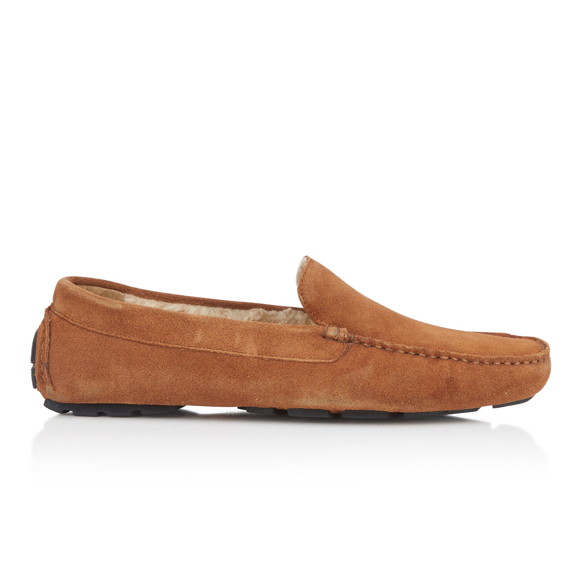 LAWRENCE Men's Suede Leather Fleece Loafer Slippers - Tan