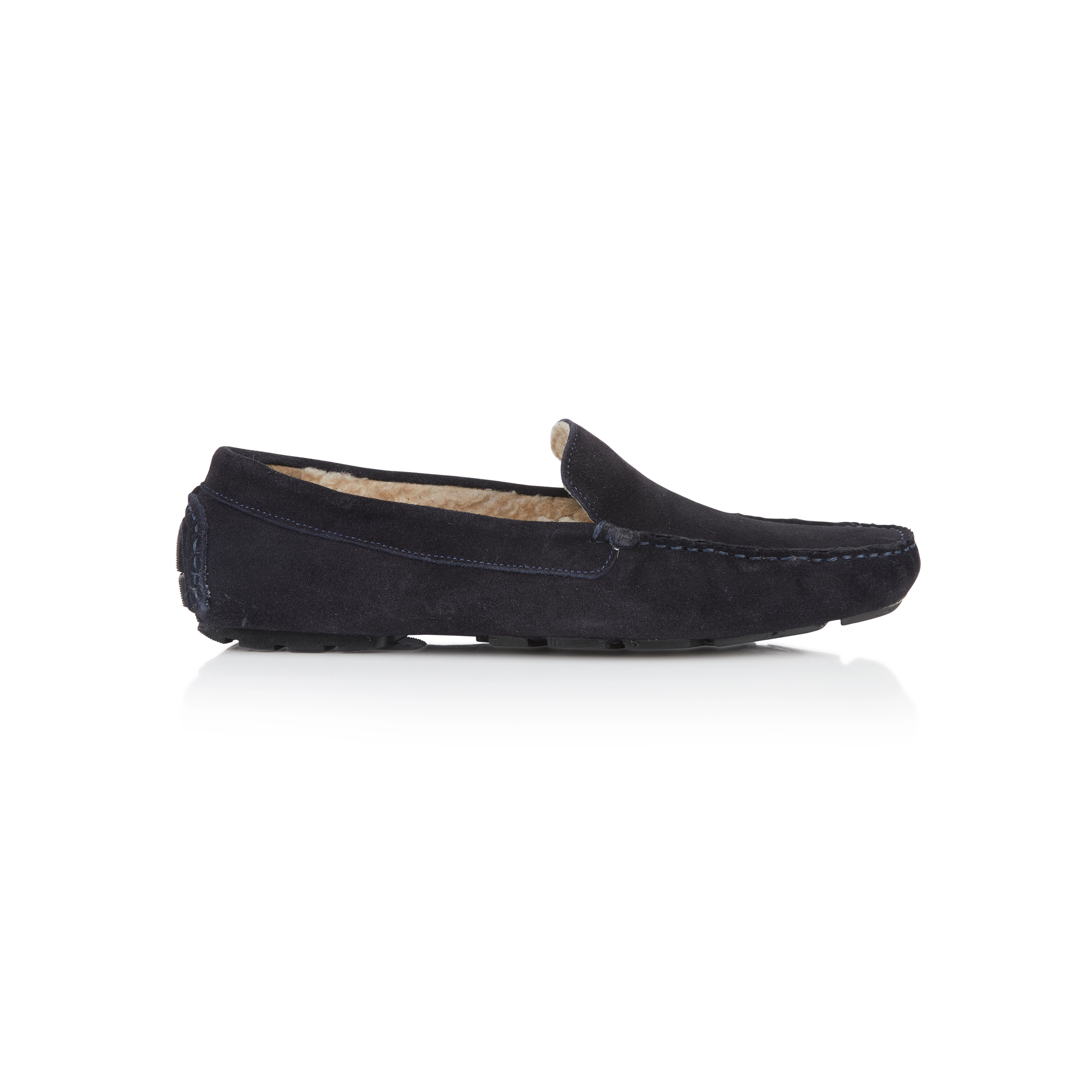 LAWRENCE Men's Suede Leather Fleece Loafer Slippers - Navy