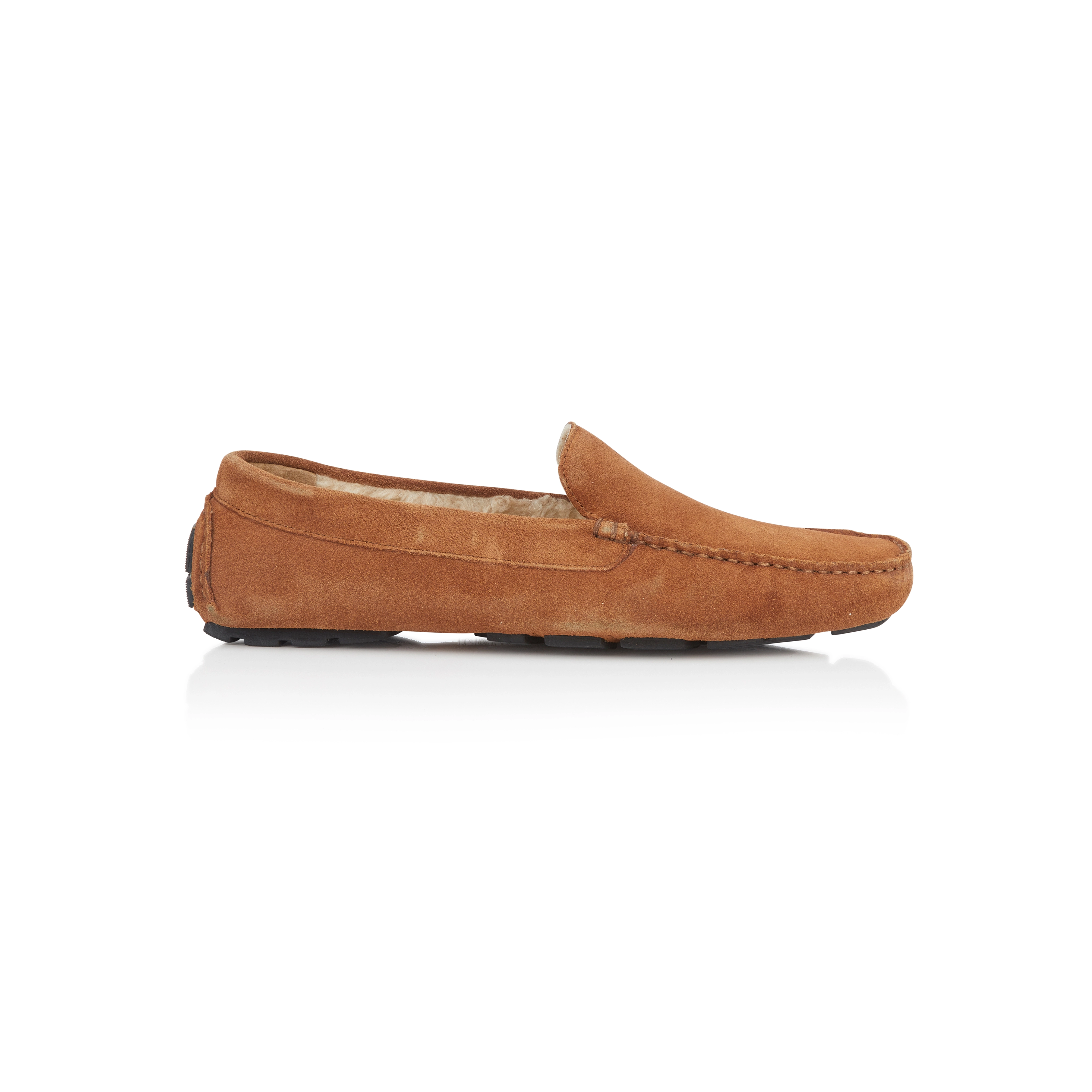 LAWRENCE Men's Suede Leather Fleece Loafer Slippers - Tan