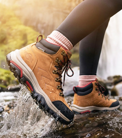 Malveen Women's Premium Leather Waterproof Walking Boots - WAXY BROWN lifestyle