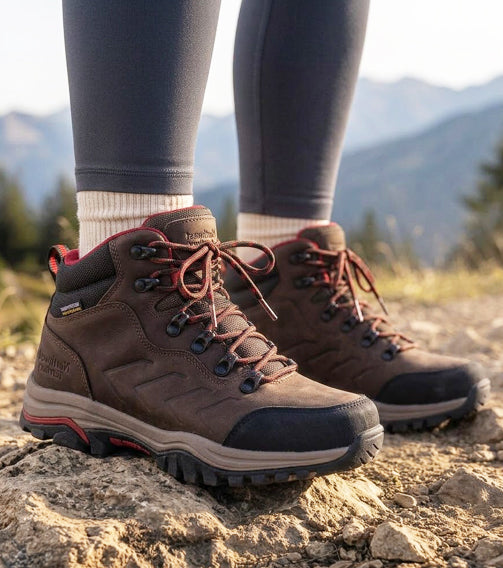 Malveen Women's Premium Leather Waterproof Walking Boots - WAXY BROWN lifestyle